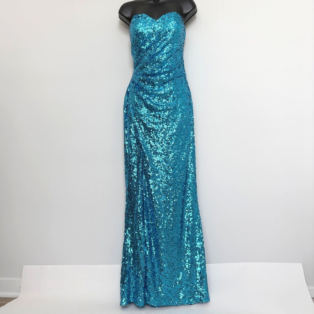 Faviana Sequin Gown Strapless Sweetheart Mermaid Prom Dress 14 Turquoise